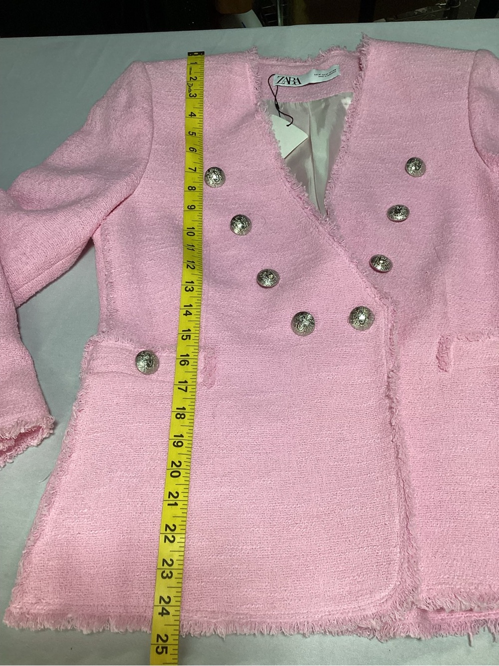ZARA Light Pink Tweed Double-Breasted Blazer - Picture 12 of 14